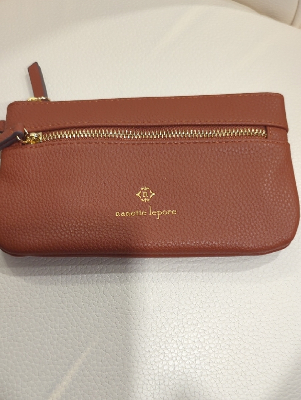 Nanette Lepore Cognac Brown Pebbled Leather Wristlet - Picture 2 of 8